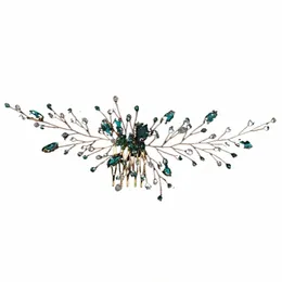 Gold Green Rhineste Başlık Kadınlar için Düğün Saçları Karalanma El yapımı Kristal Gelin Mearwear Tiara Fi Kız Saç Aktarları G6D5#