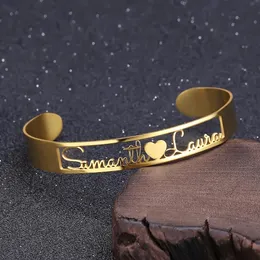 Nome de ouro cutomizado Bangle de alta qualidade Aço inoxidável ID Personalizado Placa de identificação Banglelet Ajuste 240416