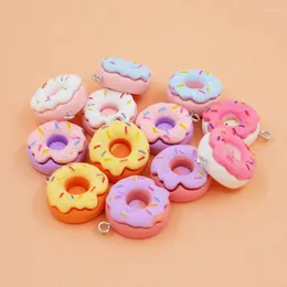 Charms 10pcs/pack 24 20mm Cute Jewelry Donut Resin Flatback Pendant For Earring Keychain Necklace Accessory DIY Making