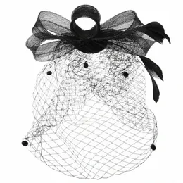 Veil Hat pannband te fascinator party svarta fascinatorer mesh hattar fågelbur bröllopslöjor möta vintage klaff 1920s bowknot c8qj#