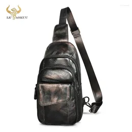 Waist Bags Men Thick Crazy Horse Leather Coffee Vintage Crossbody Chest Sling Bag Design Travel One Shoulder Daypack Male 8013