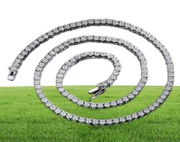 Хип -хоп теннисный ожерелье 4 мм создано Moissanite Gemstone Unisex Basic Tennis Chain Collece Fine Jewelry 3295288