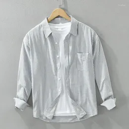 Camisas casuais masculinas 2024 Camisa de manga longa listrada para homens de algodão solto de roupas todas as partidas