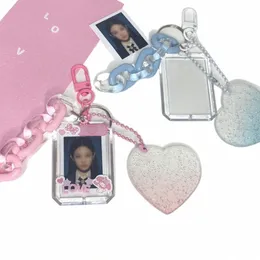 Fotokardhållare kärlek hjärtan nyckelring transparent kort täcker dekorativ akryl diy id foto skydd täcker transparent ram q5iu#