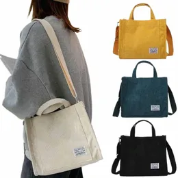 KISMIS NEW VINTAGE Women Corduroy Zipper Shoulder Bag - Cott Canvas Handbag, Casual Menger Bags S5SK#