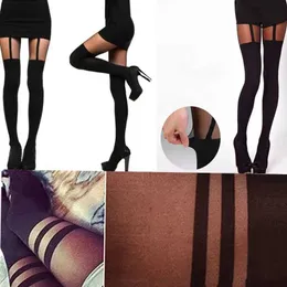 Sexy Socks Hot Selling Sexy Women Black Fake Garter Belt Suspender Tights Over The Knee Hosiery Stockings Gifts Wholesale 240416