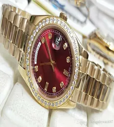 Assista de moda 18K Gold Yellow 41mm Red Dial Diamond Watches Sapphire Glass Asia ETA 2813 Movimento automático Mens6997346