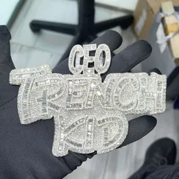 Yu Ying Custom Gold Plated Sier Letter Ice Out Pingents Baguette VVS Moissanite Hip Hop Pingente