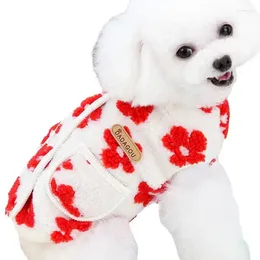 Dog Apparel Cold Weather Clothes Warm Open Back Winter Pet Soft With Pockets For Daily Wear Outdoor Activities Floral