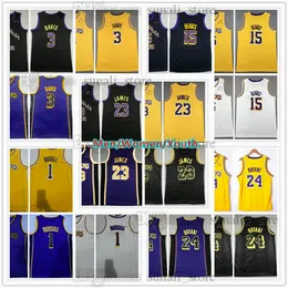 Homens masculinos Basquete juvenil LeBron 23 James Jerseys Bryant Anthony 3 Davis d'Angelo 1 Russell Austin 15 Reaves Team City Black Purple Yellow Custom Nome Number Número