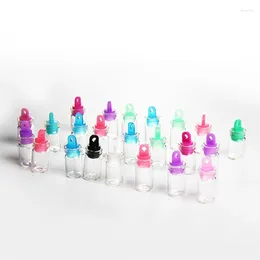 Speicherflaschen 1000pcs 0,5 ml Mini kleine klare Glasfläschchen winziges Glas mit Farbplastikstopper Meldung Flasche Geschenk Anhänger DIY Dekoration
