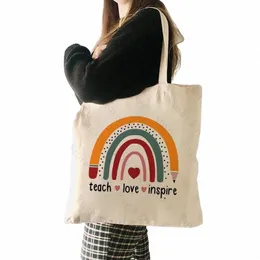 Lehren Sie Love Inspire gedruckte Freizeittasche Lehrer Geschenktüte wiederverwendbares FI Rainbow Bleistift Shop -Tasche Frauen Handtasche O4ZQ#