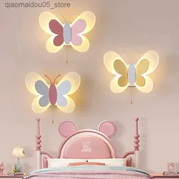 Lamps Shades Butterfly girl room light creative cartoon childrens energy-saving boy light bedroom wall light pendant light Q240416