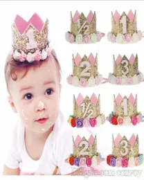 Baby Blumenkronen -Stirnbänder Mädchen Geburtstagsfeier Haarbänder Neugeborene Kinder Haarzubehör Prinzessin Glitter Sparkle süße Stirnbänder K7503649
