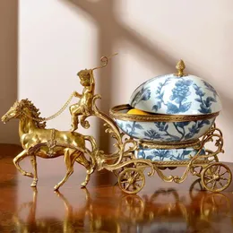 Bottles Antique Decoration Luxury Home Ceramic&porcelain With Brass Blue And White Horse Angel Anime Statue Table Royal Storage Tank