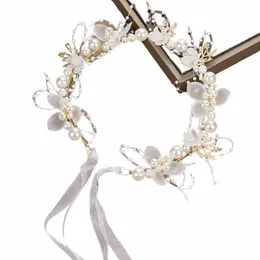 1pc Romantische florale Brautstirnband mit Faux Pearls Perlen Hochzeitsstirnband Prinzes -Geburtstagsfeier Kopfstück C570#