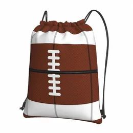 American Football Draw String Rucksack mit Reißverschluss in Turnhalle Sport Sackpack Reversible Rugby -Streichbeutel für Übung L0RP#