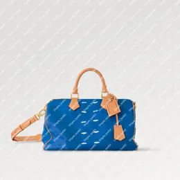 Explosion new Speed y P9 Bandoulier e 40 M24418 Blue Lambskin lining Name tag key bell Inside zipped pocket almost blurry effect ultra-luxurious lambskin leather top