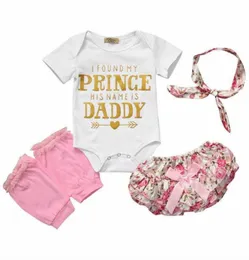 Neugeborene Mädchen, mein Prinz ist Daddy Strampler Blumen -Shorts Kleid Outfits Set11095423