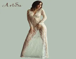 Maxi Plus Size Lengthlenge Blood White Autumn Lace Dress Adjust Weist Sexy See من خلال Vestido الأزهار DR50465980924