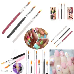 New 3Pcs Brush Pen UV Gel Gradient Bloom Art Painting Wood Handle Nylon Hair Black White Red Draw Manicure Nail Tool