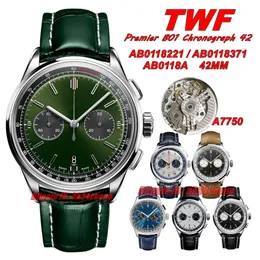 TWF Watches Premier B01 Chronograph 42 AB0118221 ETA A7750 Automatic Chronograph Mens Watch Sapphire Mirror Green Dial Leather Strap Gents Wristwatches