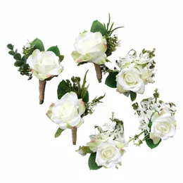 Yo Cho White Silk Roses Corsages Boutnieres Wedding Decorati Małżeństwo róża nadgarstek