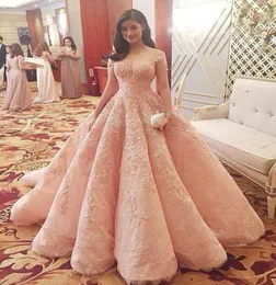 2021 New Blush Luxury Prom Dresses Vestidos De Fiesta Sheer Neckline Off Shoulders Lace Appliques Beaded Aline Quinceanera Dresse6218881