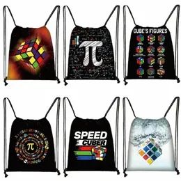 Magic Cube Print DrawString Bag Cubo Magico Storage Bags For Travel Math Formula Boys Girl School ryggsäck Kids Daypack Bookbag N7ky#