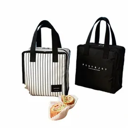 Black Thermal Lunchag Bag Portable Cooler Isoled Picnic Bento Tote Viajar Fruto Drink Alimentos Organizadores frescos Os suprimentos de accors L0JR#