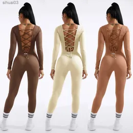 Frauen Tracksuits Jumpsuit Workout Fitness Fitnessstudio Yoga Kleidung Danz Langarm ein Stück Sport -Overall sexy enge Kessel Frauen Tracksuitl2403