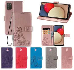 Intryck Lucky Clover Wallet Leather Case för Samsung A02S A12 A32 5G S21 Plus S21 Ultra Huawei Honor 10X Lite Strap Stand Phone CO6264051