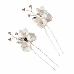 2PCS Ceramiczne FRS FRS FRS Hair Hair Acries Białe ceramiczne frs Updos Hair Pins for Bride Druhny Fr Girls J5UJ#