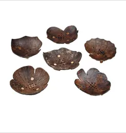 Creative Coconut Shell Soap Dishes Leaf Cartoon Shape Coconut Soap Holder Tray Hollow Out Hole Badrumstillbehör9404143