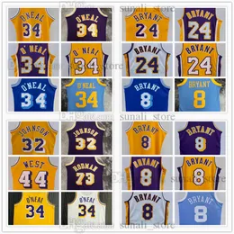 Retro Mesh Basketball Jerseys 34 Shaquille Bryant 32 Johnson Dennis 73 Rodman Jerry 44 West Vintage Yellow Purple Men Women Youth
