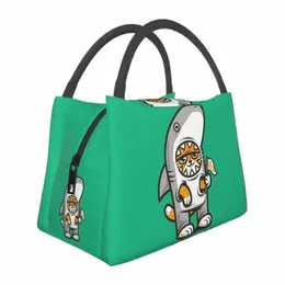 Cat Shark Izolowane torby na lunch dla kobiet przenośne carto anime zwierzęta chłodniejsze termiczne bento box plaż