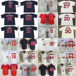 Jersey de beisebol de reminiscência 27 ERSTAD REMBACO 44 REGGIE Jackson19 Fred Lynn 30 Nolan Ryan 1973 27 Vladimir Guerrero 25 Jim Edmonds 1995 Chuck Finley Albert Pujols