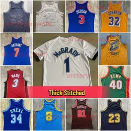 Kalın dikişli formalar vintage 3 Allen Iverson McGrady Stephen Curry 15 Jokic Wade James Kemp Oneal Rodman Anthony Retro Heavy Stitch