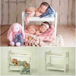 Baby Cribs Dvotinst nyfödda fotograferingsrekvisita för baby som poserar dubbelskikt Mini Wood Bed Twins Cribs Accessories Studio Shoes Photo Props L416