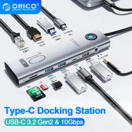 허브 ORICO USB C HUB TYPE C 스플리터에서 HDMI 4K60Hz 도킹 스테이션 노트북 어댑터 PD100W SD TF RJ45 용 Air M1 iPad Pro.