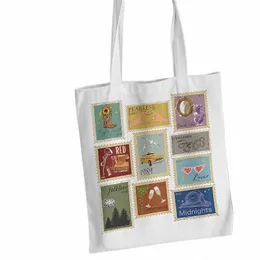 1pc ألبومات كما بعد الطوابع Canvas Tote Midnight Taylor Stamps TS Fans Totes Bag قابلة لإعادة الاستخدام Eco Cute Shupper Bag Bolsos p5ga#