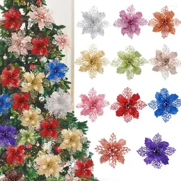 Fiori decorativi 5 pezzi da 9-15 cm Christmas Artificial Flower glitter Tree Red Tree Decoration