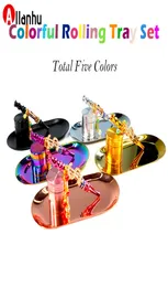 UKETA new launched smoking set metal herb grinder rainbow rolling tray bling blunt holder wjy9548219765