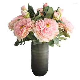 Flores decorativas Artificial 2 Heads Peony Pink Silk Tea Rose Diy Flower Flow