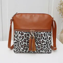 Omuz çantaları püskül kolye bayanlar leopar baskı patchwork crossbody çanta moda kova tote pu deri kadın çanta