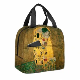 Yağlı Boya By Claude Met Baskı Öğle Çantası Kiss tarafından Gustav Klimt Piknik Çantaları Van Gogh Yıldızlı Gece Öğle Yemeği Kutusu Gıda Depo Çantaları V5OO#