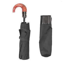 Bolsas de armazenamento guarda -chuva dobrável à prova d'água portátil à prova de vento 3 dobras 10 costelas imitação de madeira maçaneta para externo