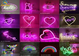 LED Neon Sign SMD2835 inomhus nattljus kärlek hjärta Rainbow Cat Home Lighting Model USB Dekorationer bordslampor för semester Xmas P2501246