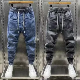 Moda 2024 Wiosna jesień luźne męskie męskie dżinsy polarne dżinsy jeansowe dżinsowe sprężyste elastyczne talia yk2 streetwear