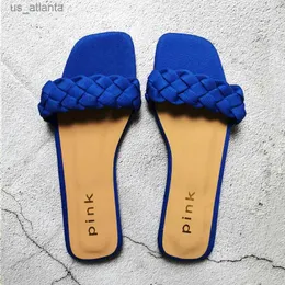 Slippers Summer Flat مع Twist Fashion Comfort Outside Beach Shoes Slides Women Sandals بالإضافة إلى حجم 37-42 H240416 2A8D